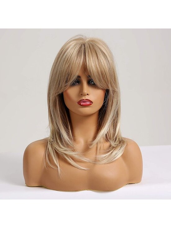 Women Blonde Heat Resistant Long Curly Shoulder Length Synthetic Wigs main image 6